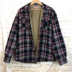 Wrangler Flannel Shacket Mens L Red Black Plaid Sherpa Lined Fleece Shirt Jacket